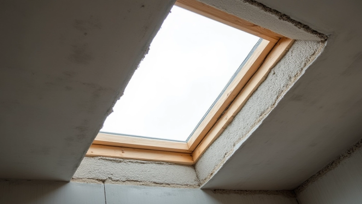 Obróbka okna dachowego w stropie betonowym
