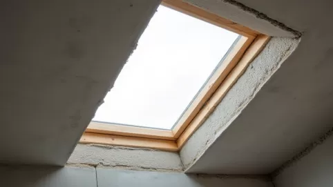 Obróbka okna dachowego w stropie betonowym