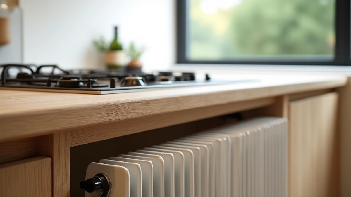 Zabudowa grzejnika w kuchni pod oknem